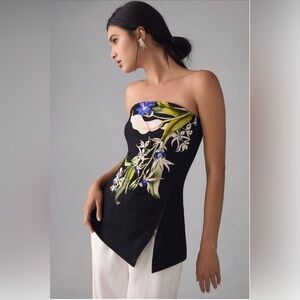 Anthropologie Maeve Strapless Zip-Front Floral Tube Top